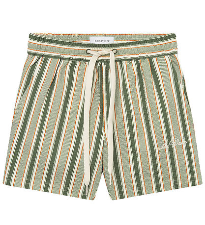Les Deux Swim Shorts - Stan Stripe - Chive Green/Thai Curry