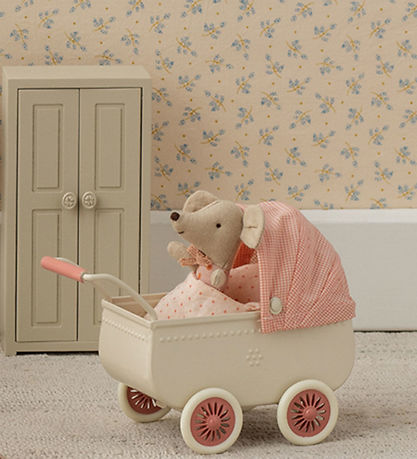 Maileg Miniature Doll Stroller - Mouse - Coral