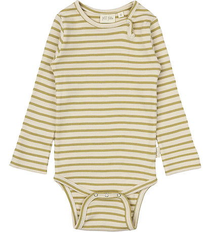Petit Piao Bodysuit l/s - Rib - Modal - Khaki/Dark Off White