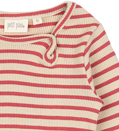 Petit Piao Romper l/s - Rib - Modaal - Light Berry/Dark Off Whit