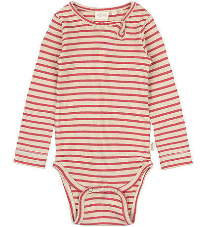 Petit Piao Romper l/s - Rib - Modaal - Light Berry/Dark Off Whit