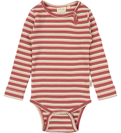 Petit Piao Samfella l/e - Rib - Modal - Light Berry/Multi Stripe