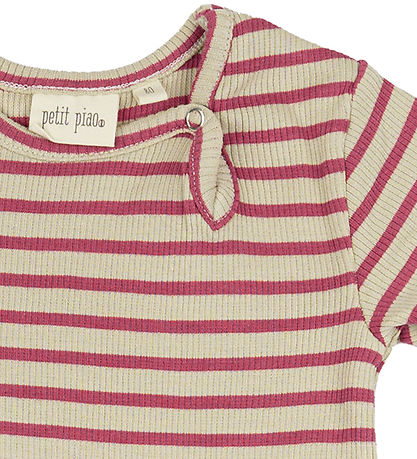 Petit Piao Summer Romper - Rib - Modal - Light Berry/Dark Off Wh