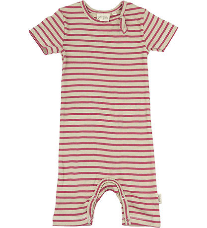 Petit Piao Summer Romper - Rib - Modal - Light Berry/Dark Off Wh