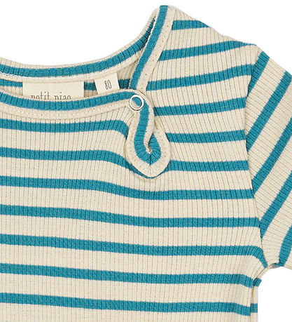 Petit Piao Summer Romper - Rib - Modal - Turquise/Dark Off White