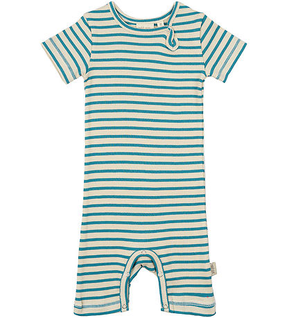 Petit Piao Summer Romper - Rib - Modal - Turquise/Dark Off White