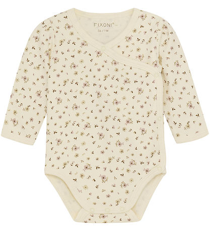 Fixoni Wikkelromper l/s - Shadow Grijs m. Bloemen