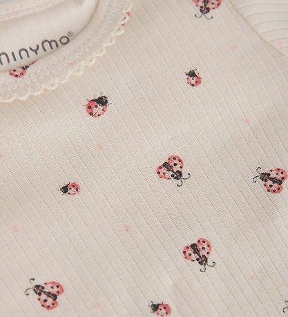 Minymo Samfella l/e - Rib - White Swan M. Maríubjöllur