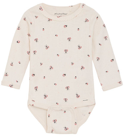 Minymo Samfella l/e - Rib - White Swan M. Maríubjöllur