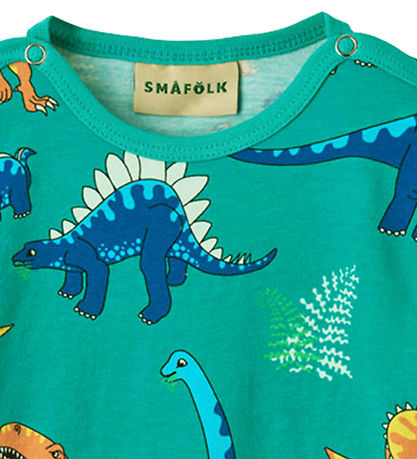 Småfolk Bodysuit s/s - Teal w. Dinosaurs