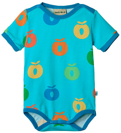 Småfolk Bodysuit s/s - Blue Atoll w. Apples
