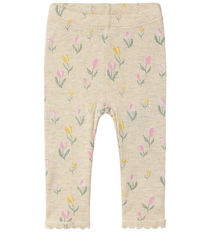Name It Leggings - Rib - NbfFlowerab - Peyote Melange M. Blóm