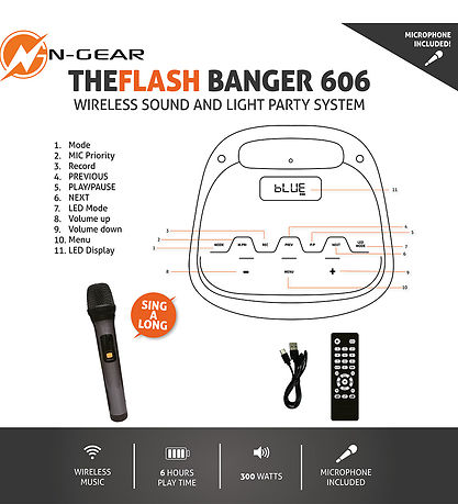 N-Gear Karaoke Hátalarar - Þráðlaust - The Flash Banger 606 - So
