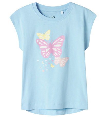 Name It Stuttermabolur - NmfVigea - Chambray Blue/Fiðrildi
