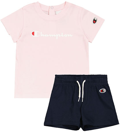 Champion Sett - Stuttermabolur/Stuttbuxur - Bleikt/Dökkblátt
