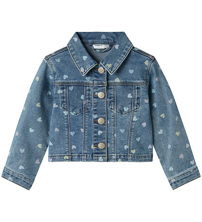 Name It Jeansjacka - NmfFalula - Medium+ Blue Denim m. Hjärtan