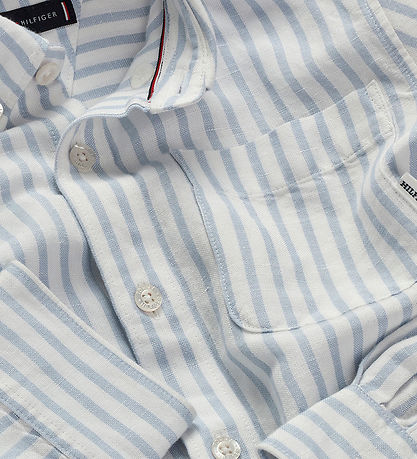 Tommy Hilfiger Skjorte - Lin - Linblanding - Breezy Blue Stripe