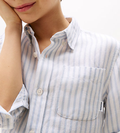 Tommy Hilfiger Skjorte - Lin - Linblanding - Breezy Blue Stripe