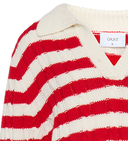 Grunt Polobluse - Strick - Fany - Off White/Rot
