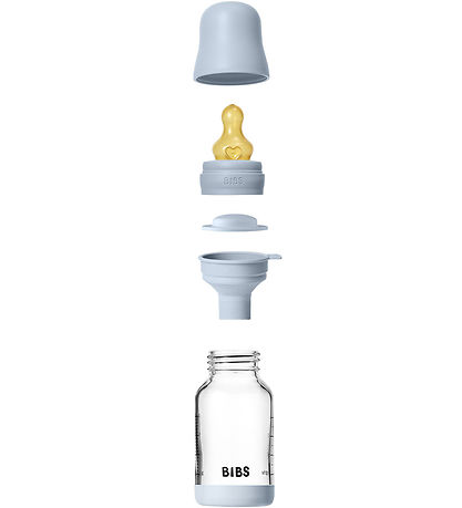 BIBS Peli - 120 ml - Gler/Náttúrulegt gúmmí - Baby Blue