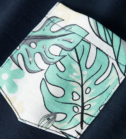 Name It Stuttermabolur - NkmValmas - Dökkblátt Blazer/Green Leaf