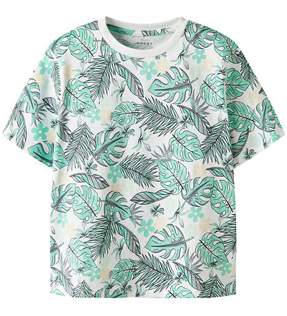 Name It Stuttermabolur - NkmValmas - Bright White/Green Leaf