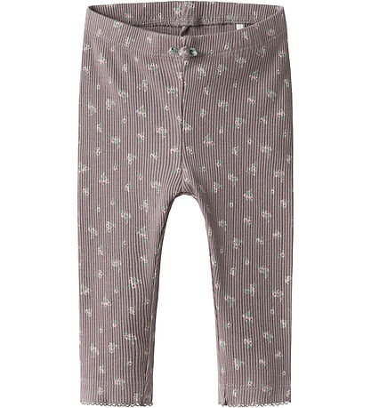 Name It Leggings - Rib - NdfHoise - Purple Dove m. Blommor