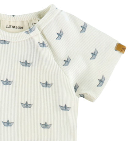 Lil' Atelier Bodysuit s/s - Rib - NbmLavo - Coconut Milk/Paper B