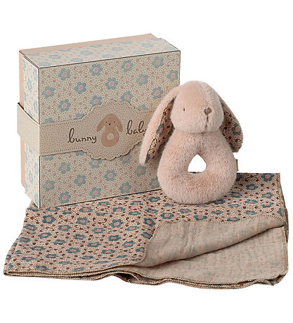 Maileg Rattle set - Rabbit rattle/Muslin Cloth - Powder