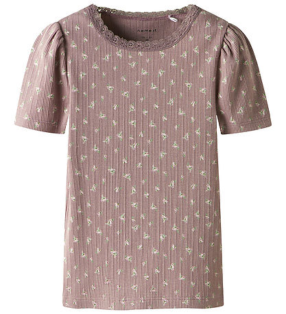 Name It Stuttermabolur - Rib - NmdHoise - Purple Dove M. Blóm