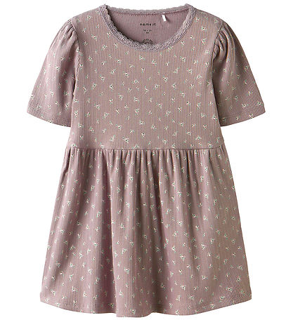 Name It Kleid - Rib - NmfHoise - Purple Dove m. Blumen
