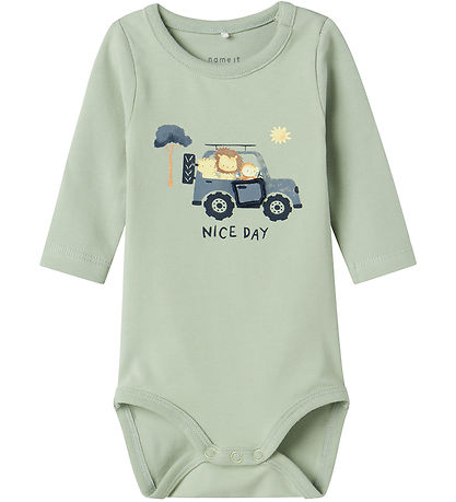 Name It Romper l/s - NbmHollow - Aqua Grijs m. Print