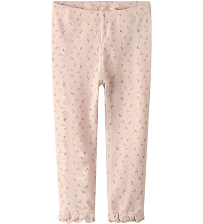 Lil' Atelier leggings - Rib - NbfGago - Peach Blush M. Blóm