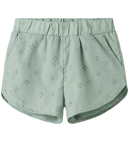 Name It Shorts - NkfVioleta - Aqua Gray w. Embroidery Anglaise
