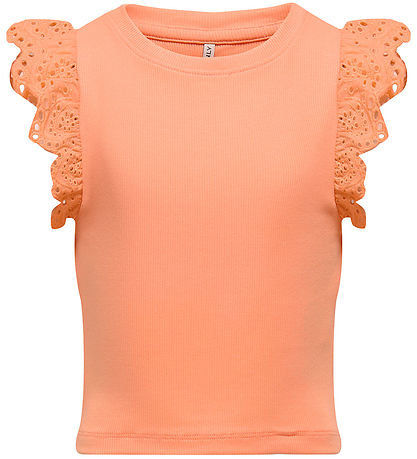 Kids Only Topp - Rib - KogDrea - Salmon m. Broderi Anglaise