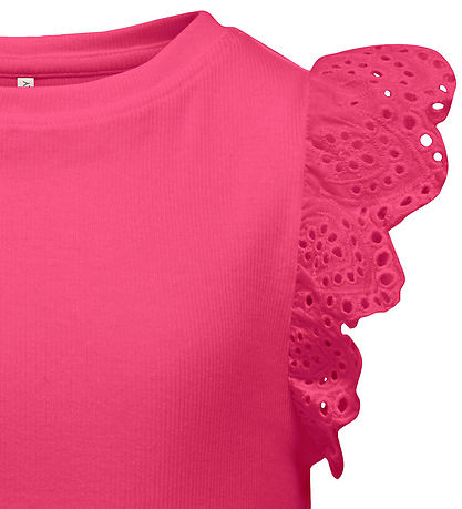 Kids Only Topp - Rib - KogDrea - Fuchsia Purple m. Broderi Angla