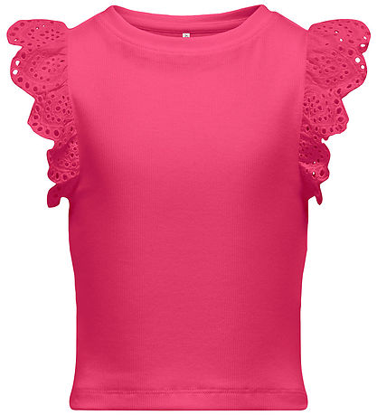 Kids Only Topp - Rib - KogDrea - Fuchsia Purple m. Broderi Angla
