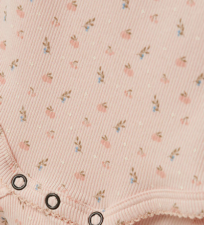 Lil' Atelier Bodysuit l/s - Rib - NbfGago - Peach Blush w. Flowe
