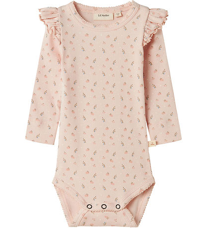 Lil' Atelier Bodysuit l/s - Rib - NbfGago - Peach Blush w. Flowe
