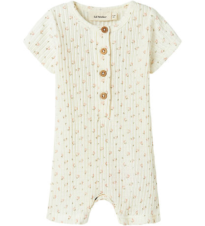 Lil' Atelier Summer Romper - Rib - NbfHulla - Coconut Milk w. Bl