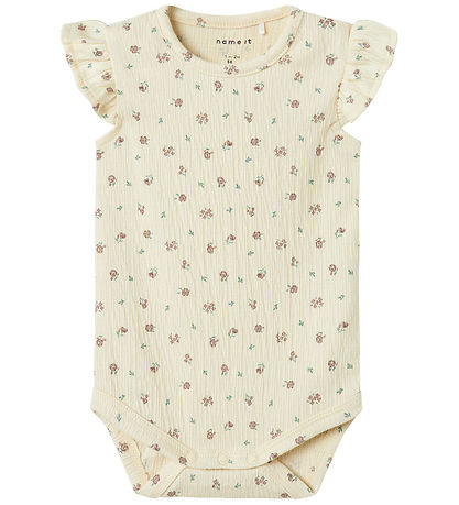 Name It Bodysuit Sleeveless - NbfJannis - Bleached Sand w. Flowe