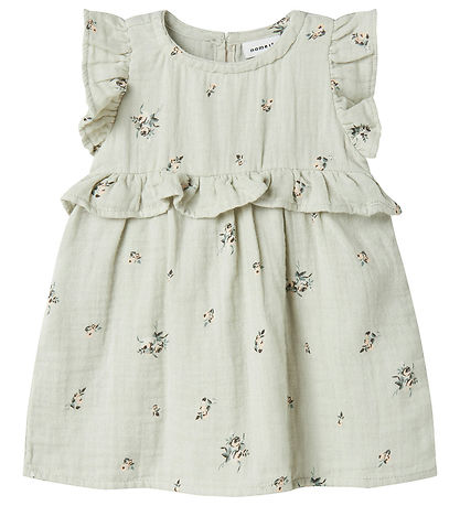 Name It Kleid - Musselin - NbfHikka - Aqua Grau m. Blumen