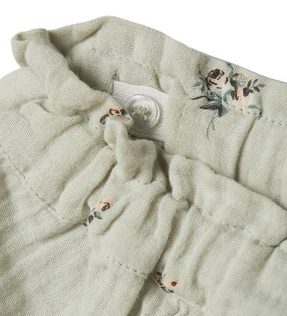 Name It Byxor - Muslin - NbfHikka - Aqua Grå m. Blommor
