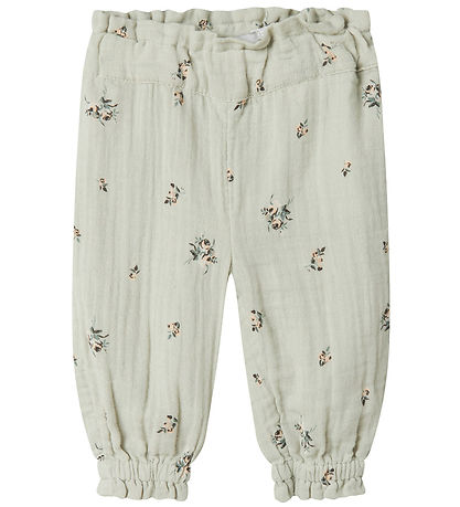 Name It Byxor - Muslin - NbfHikka - Aqua Grå m. Blommor
