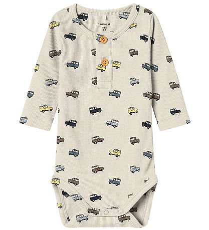 Name It Romper l/s - Rib - NbmHukab - Peyote Melange m. Auto's
