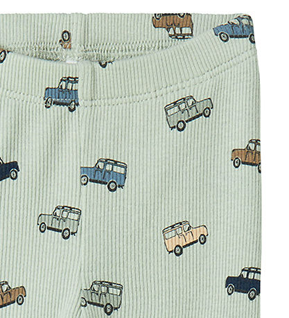 Name It Leggings - Rib - NbmHukab - Aqua Grå m. Bilar
