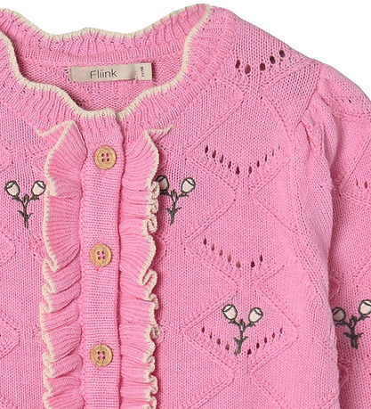 Flink Cardigan - Prjónað - Mela Flower - Begonia Bleikt