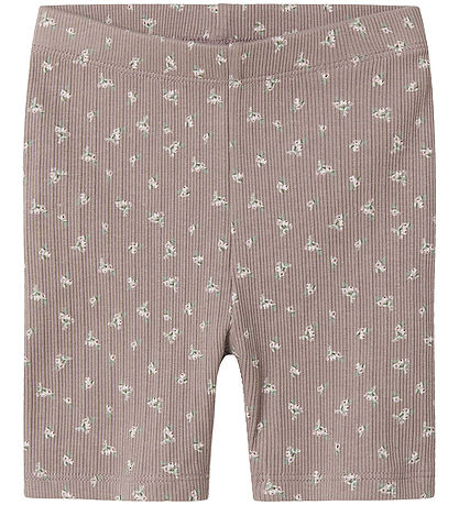 Name It Hjólabuxur - Rib - NmfHoise - Purple Dove M. Blóm