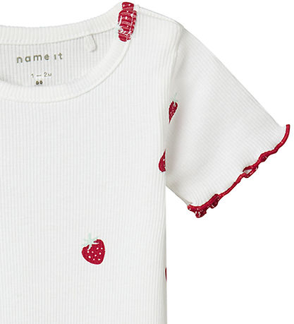 Name It Bodysuit s/s - Rib - NbfJillie - Bright White w. Strawbe