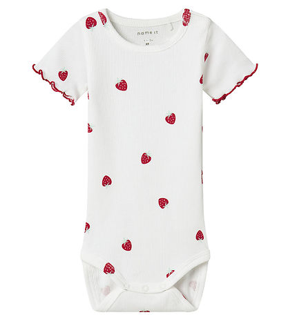 Name It Bodysuit s/s - Rib - NbfJillie - Bright White w. Strawbe